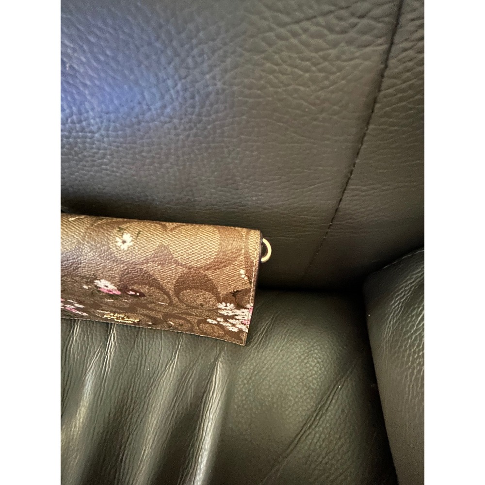 Coach Signature Floral Print Crossbody Bag Brown Pink Monogram Wallet Clutch - Picture 5 of 10